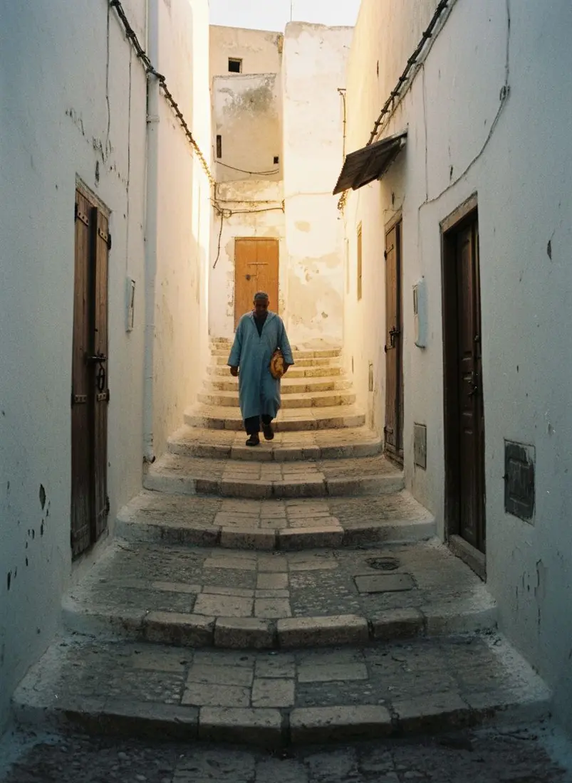 Une ruelle de la Casbah d'Alger au lever du soleil